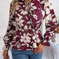 Printed Tie Neck Flounce Sleeve Blouse