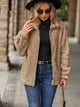 Fuzzy Pocketed Zip Up Jacket Brown
