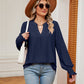 Notched Neck Flounce Sleeve Blouse