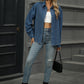 Button Down Collared Neck Long Sleeve Denim Top