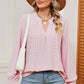 Eyelet Notched Long Sleeve T-Shirt