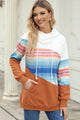 Drawstring Color Block Hoodie with Pockets Ochre