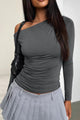 Single Shoulder Long Sleeve T-Shirt Dark Gray