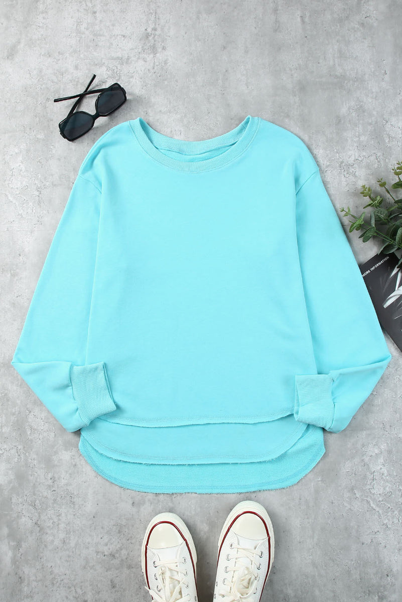 Side Slit Drop Shoulder Sweatshirt Aqua