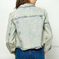 Veveret Multi Color Stripe Rhinestone Raw Hem Denim Jacket