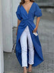 Twisted High-Low Short Sleeve Blouse Royal Blue