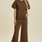 Double Take Full Size Texture Round Neck Top and Pants Set