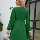 Frill Trim V-Neck Long Sleeve Dress