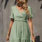 Smocked Waist Flounce Sleeve Ruffle Hem Dress