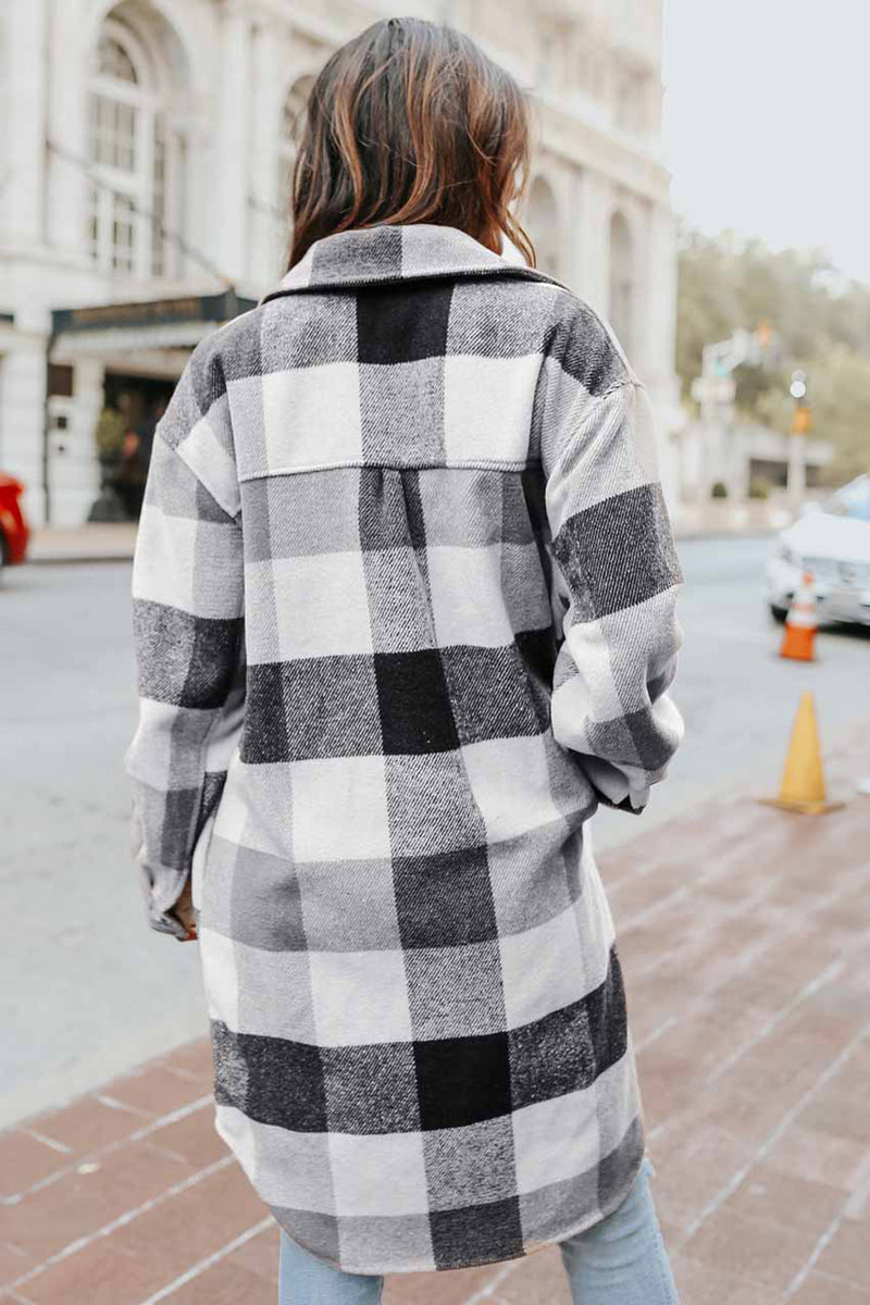 MeiMei Plaid Button Up Dropped Shoulder Coat