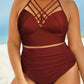 Full Size Halter Neck Crisscross Ruched Two-Piece Swimsuit