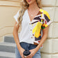 Printed Surplice Short Sleeve Blouse