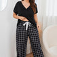 Plus Size V-Neck Top and Plaid Pants Lounge Set