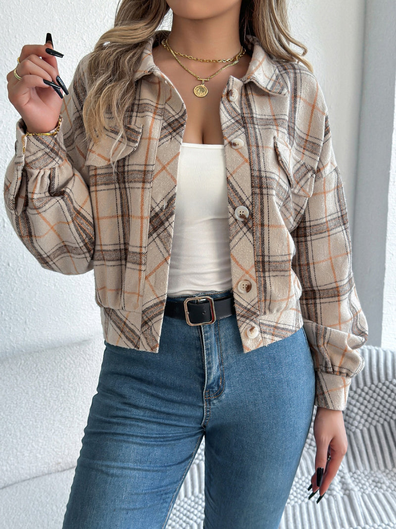 Plaid Button Up Long Sleeve Jacket Dust Storm
