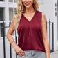 V-Neck Curved Hem Satin Tank