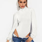 Backless Tie-Waist Turtleneck Lantern Sleeve Bodysuit