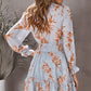 Floral Deep V Flounce Sleeve Mini Dress