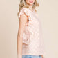 Culture Code Eyelet Round Neck Ruffled Cap Sleeve Top