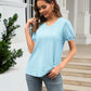 Eyelet Round Neck Short Sleeve Blouse