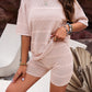 Eyelet Round Neck Top and Shorts Set