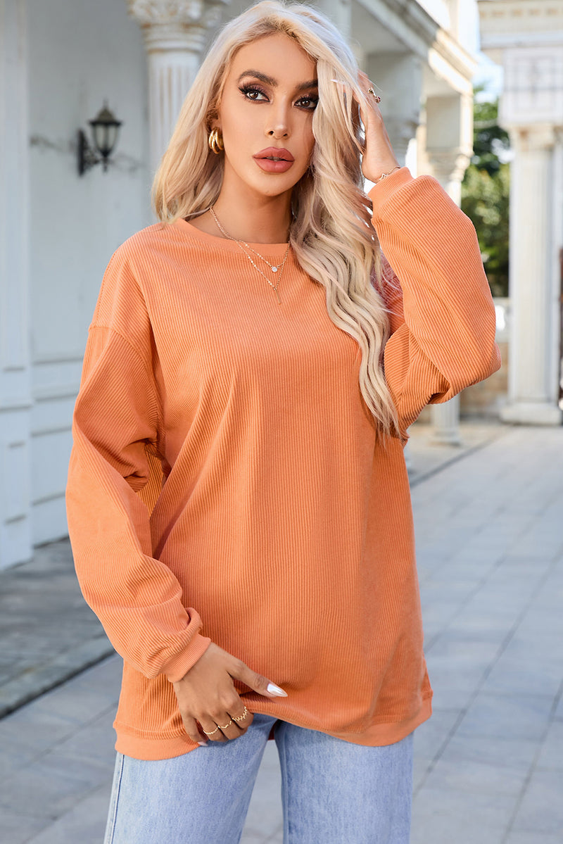 Round Neck Dropped Shoulder THANKFUL Graphic Sweatshirt Solid