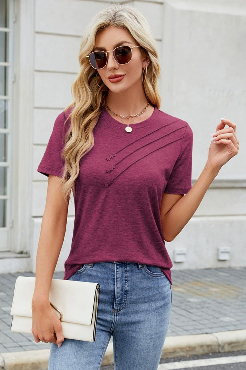Round Neck Short Sleeve T-Shirt Plum Purple
