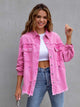 Distressed Drop Shoulder Denim Jacket Hot Pink