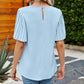 Pleated Flutter Sleeve Round Neck Blouse