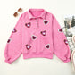 Heart Sequin Half Snap Mineral Wash Sweatshirt