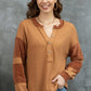 Notched Neck Waffle-Knit Blouse