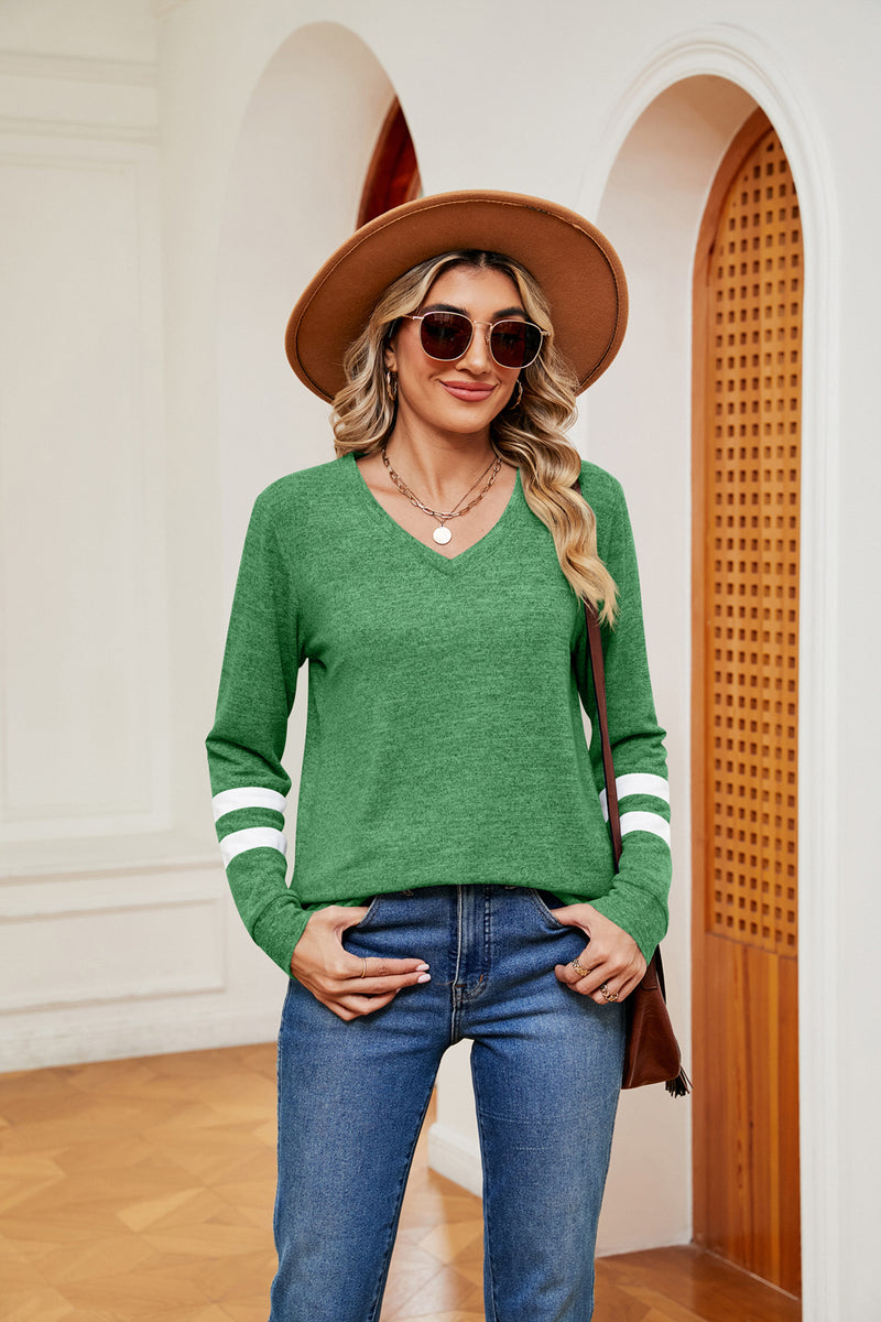 V-Neck Long Sleeve T-Shirt Mid Green