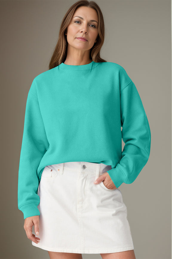 Round Neck Long Sleeve Sweatshirt Turquoise