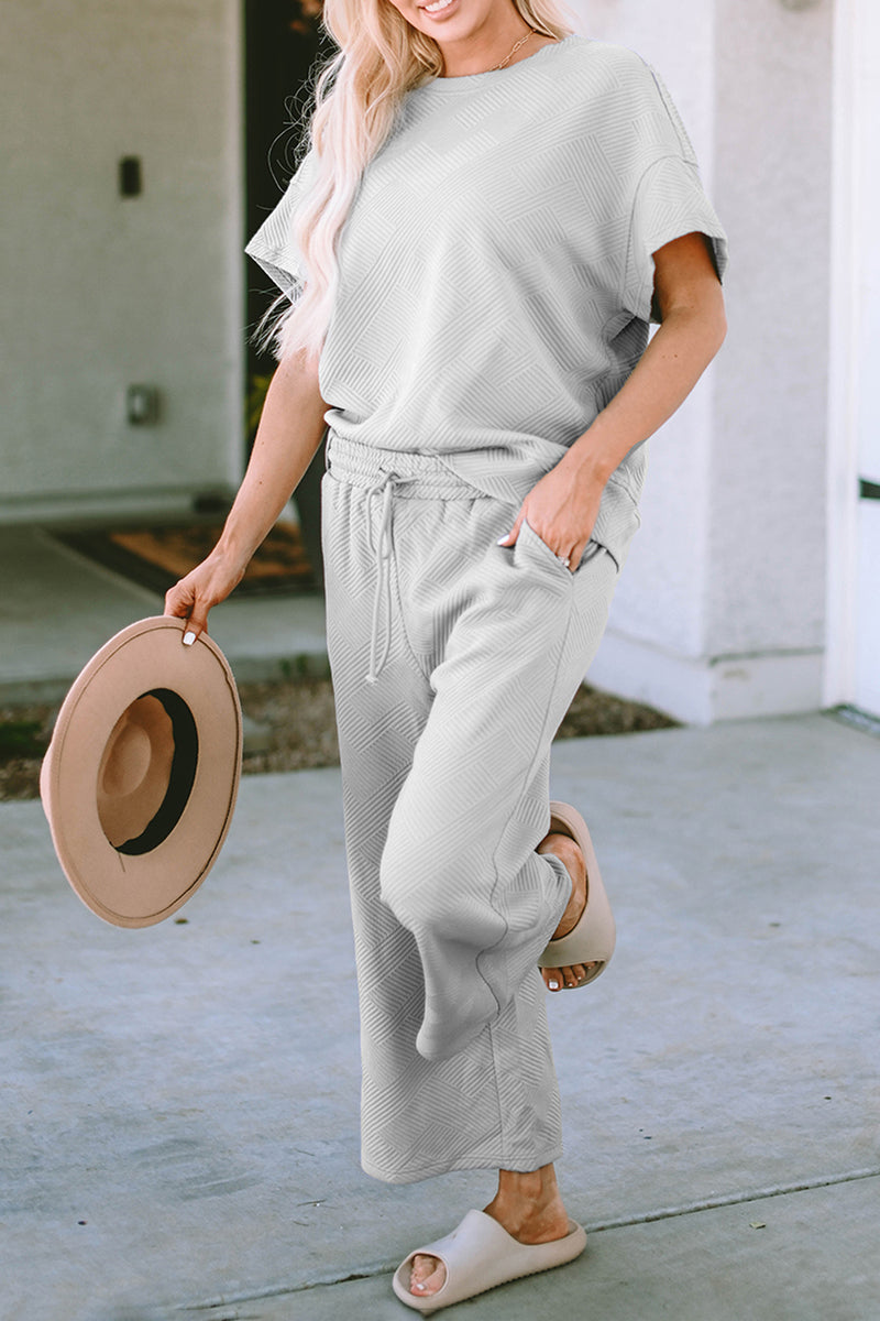 Short Sleeve Top and Pants Set Light Gray