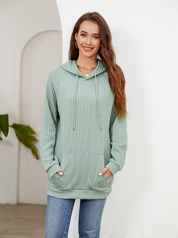 Raglan Sleeve Front Pocket Hoodie Gum Leaf
