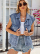 Pocketed Button Up Sleeveless Denim Jacket Dusty Blue
