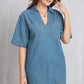 Pocketed Collared Neck Mini Denim Dress