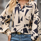 Perfee Printed Johnny Collar Blouse