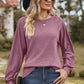 Eyelet Round Neck Long Sleeve T-Shirt