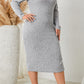 Plus Size Square Neck Long Sleeve Slit Dress