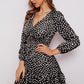 Printed Surplice Neck Puff Sleeve Ruffle Hem Dress