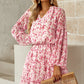 Floral Frill Trim Puff Sleeve Notched Neck Dress