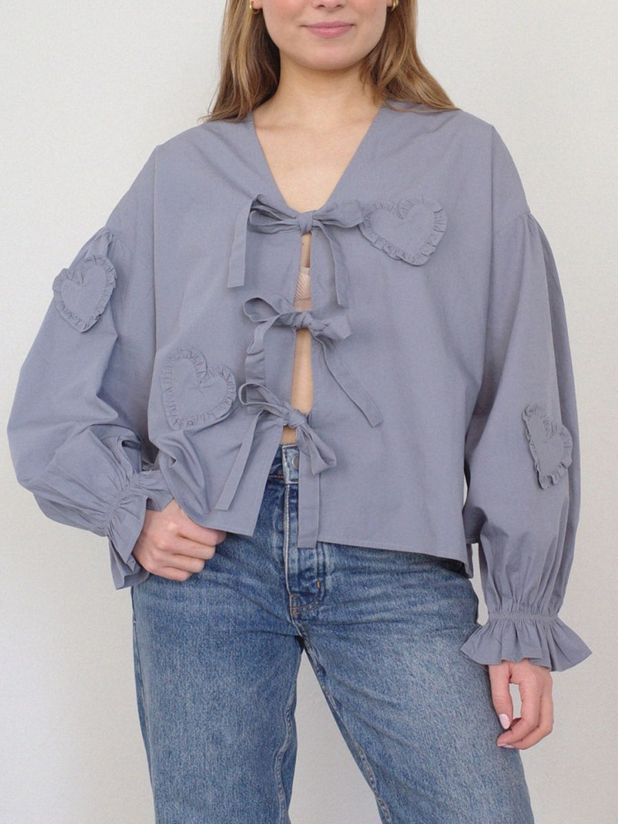 Tied Flounce Sleeve Blouse Lavender