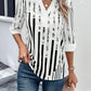 Striped Notched Half Sleeve Blouse