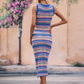 Striped Round Neck Sleeveless Midi Cover Up Dress