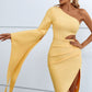 Cutout Split Flare Sleeve One-Shoulder Dress