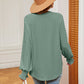 Notched Neck Flounce Sleeve Blouse