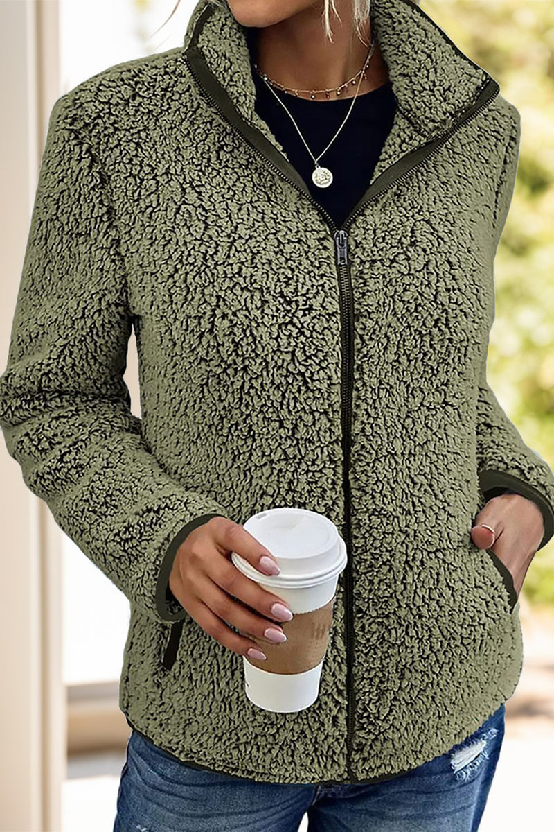 Pocketed Zip Up Turtleneck Jacket Moss