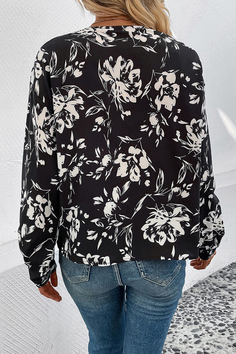 Perfee Floral Collared Neck Long Sleeve Top