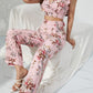 Printed Surplice Cap Sleeve Top and Pants Set