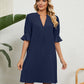 Notched Neck Flounce Sleeve Dress